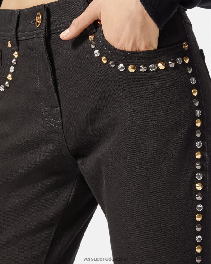 Versace Skinny jeans met medusa studs vrouwen zwart kleding J2T4F4214