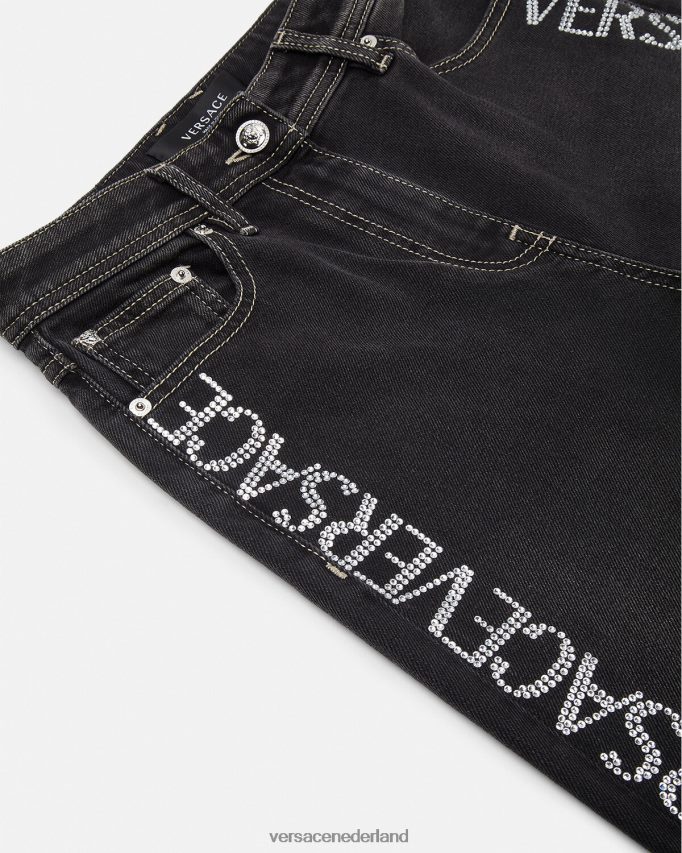 Versace all-over jeans van kristal vrouwen zwart kleding J2T4F4213