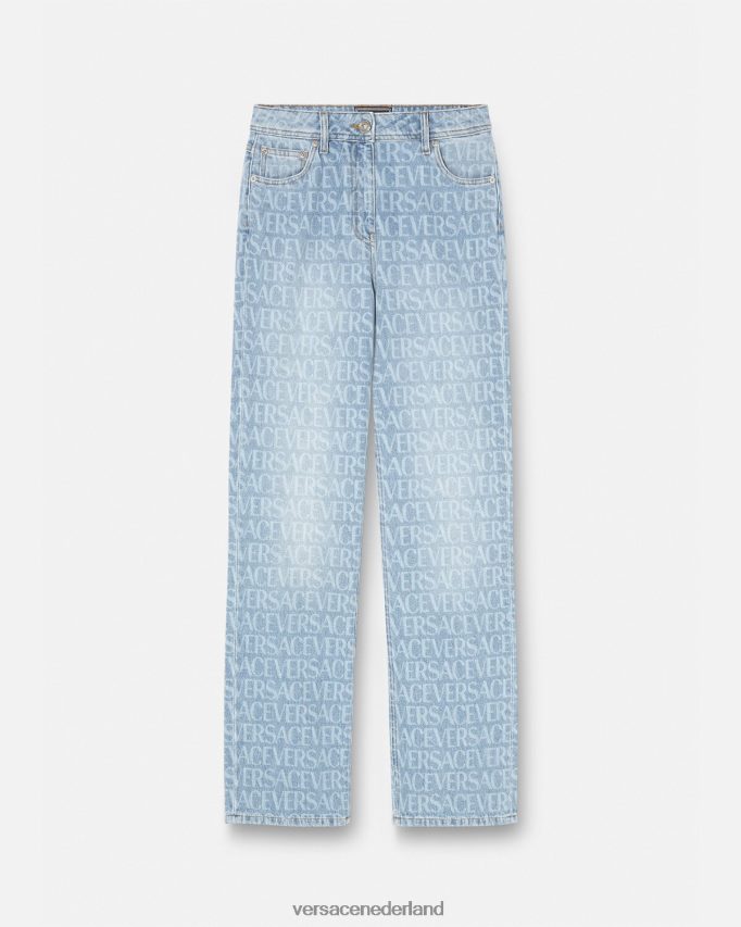 Versace allover jeans met wijde pijpen vrouwen blauw kleding J2T4F4193