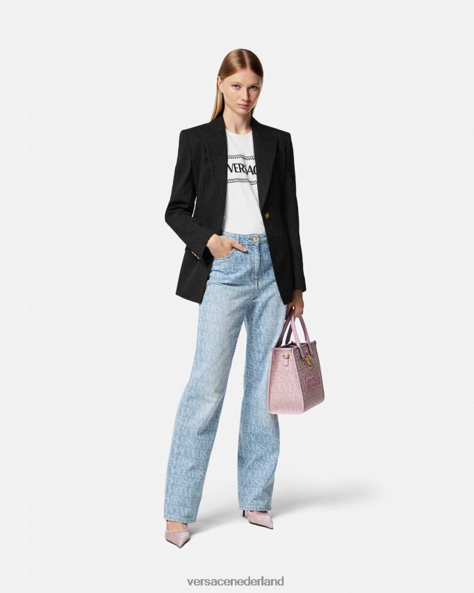 Versace allover jeans met wijde pijpen vrouwen blauw kleding J2T4F4193