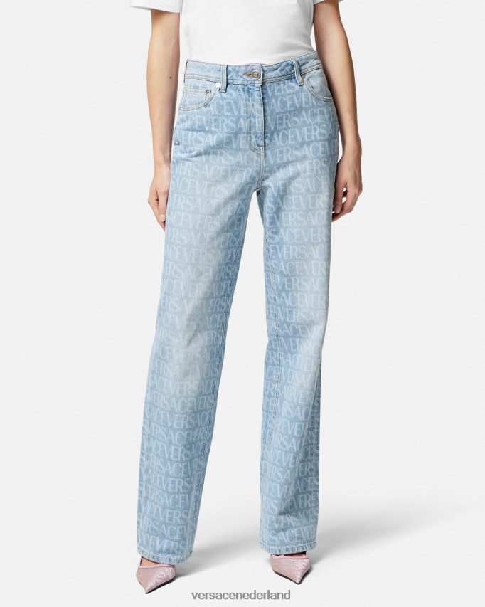Versace allover jeans met wijde pijpen vrouwen blauw kleding J2T4F4193