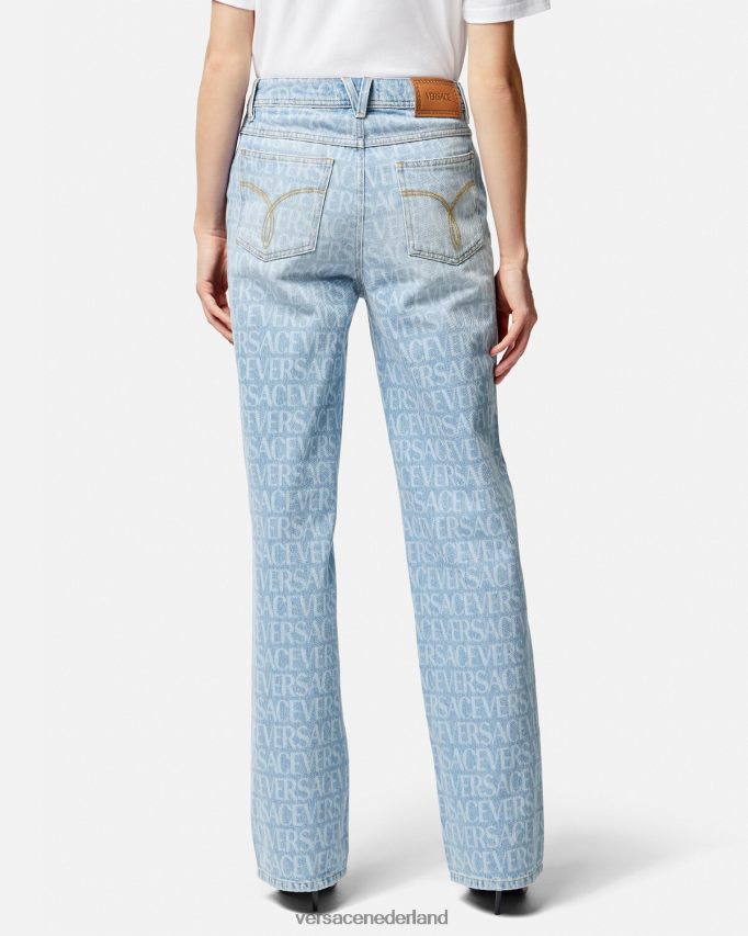 Versace allover jeans met wijde pijpen vrouwen blauw kleding J2T4F4193