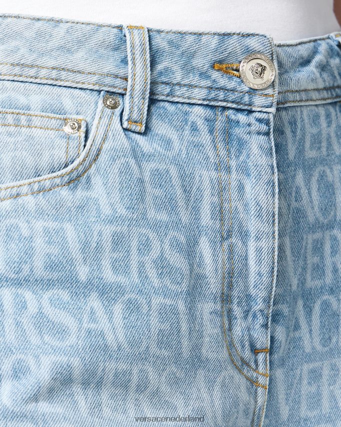 Versace allover jeans met wijde pijpen vrouwen blauw kleding J2T4F4193