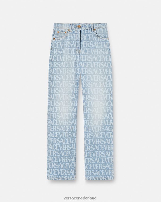 Versace allover jeans met wijde pijpen vrouwen blauw kleding J2T4F4198