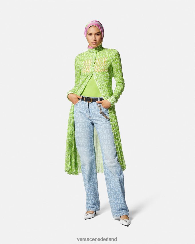 Versace allover jeans met wijde pijpen vrouwen blauw kleding J2T4F4198