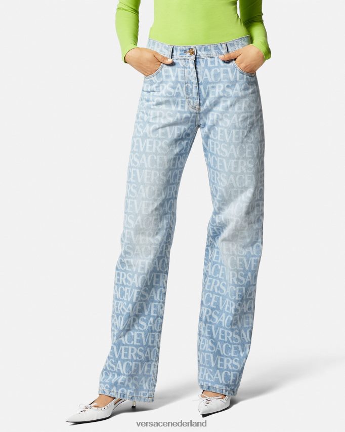 Versace allover jeans met wijde pijpen vrouwen blauw kleding J2T4F4198