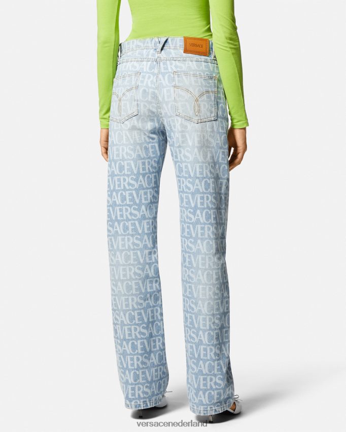 Versace allover jeans met wijde pijpen vrouwen blauw kleding J2T4F4198