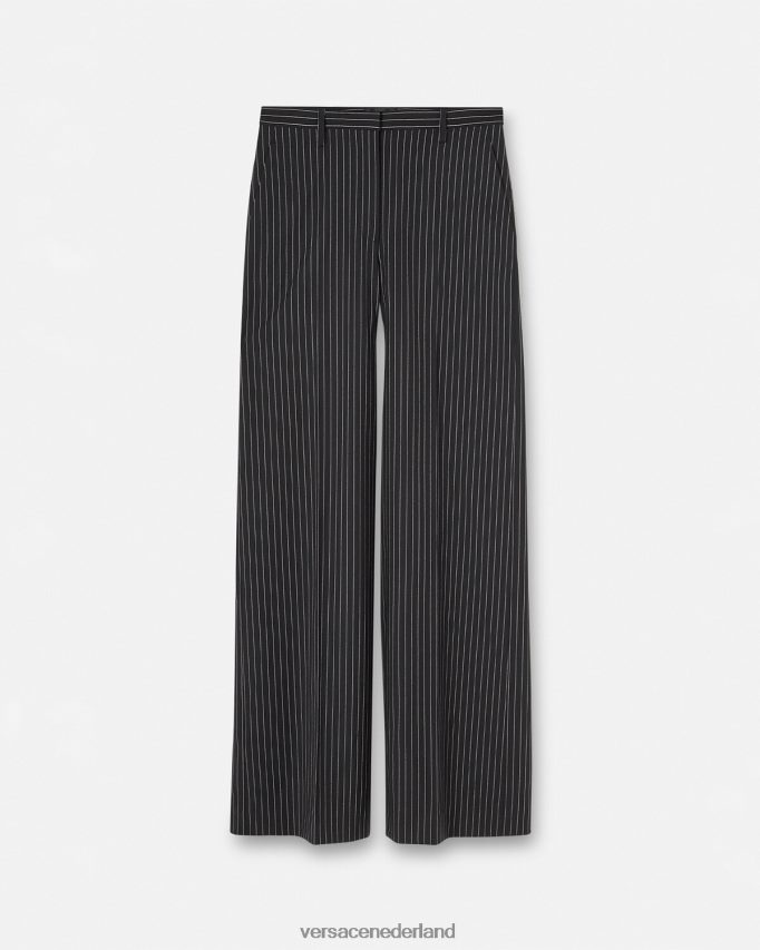 Versace broek met wijde pijpen en krijtstreep vrouwen zwart kleding J2T4F4123