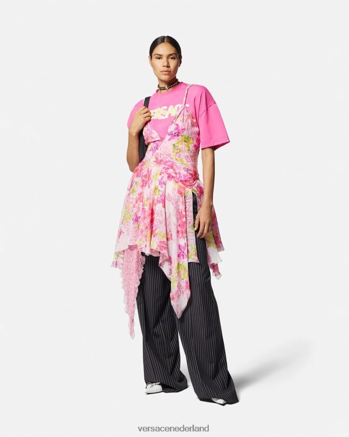 Versace broek met wijde pijpen en krijtstreep vrouwen zwart kleding J2T4F4123