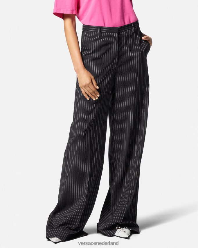 Versace broek met wijde pijpen en krijtstreep vrouwen zwart kleding J2T4F4123