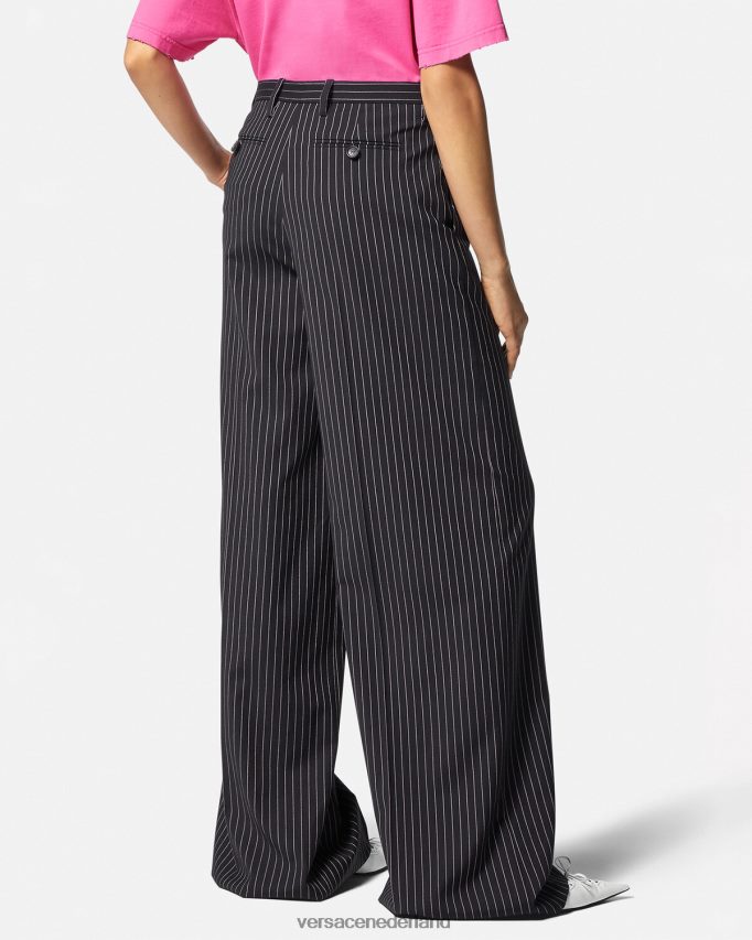 Versace broek met wijde pijpen en krijtstreep vrouwen zwart kleding J2T4F4123