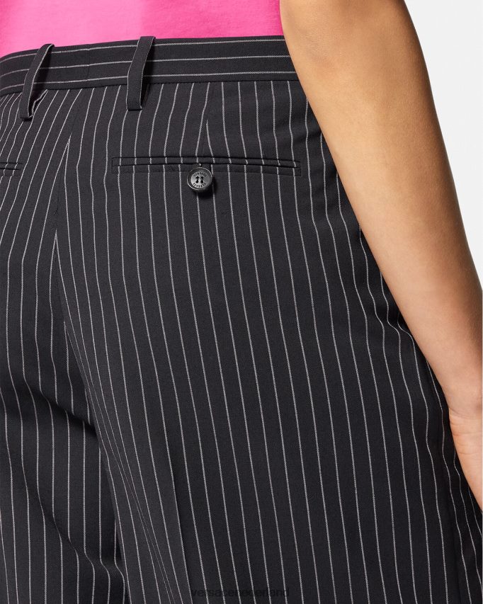 Versace broek met wijde pijpen en krijtstreep vrouwen zwart kleding J2T4F4123