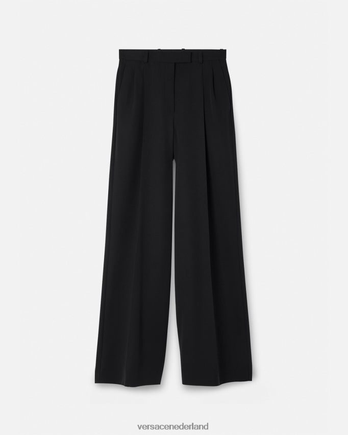 Versace geplooide broek met wijde pijpen vrouwen zwart kleding J2T4F4200