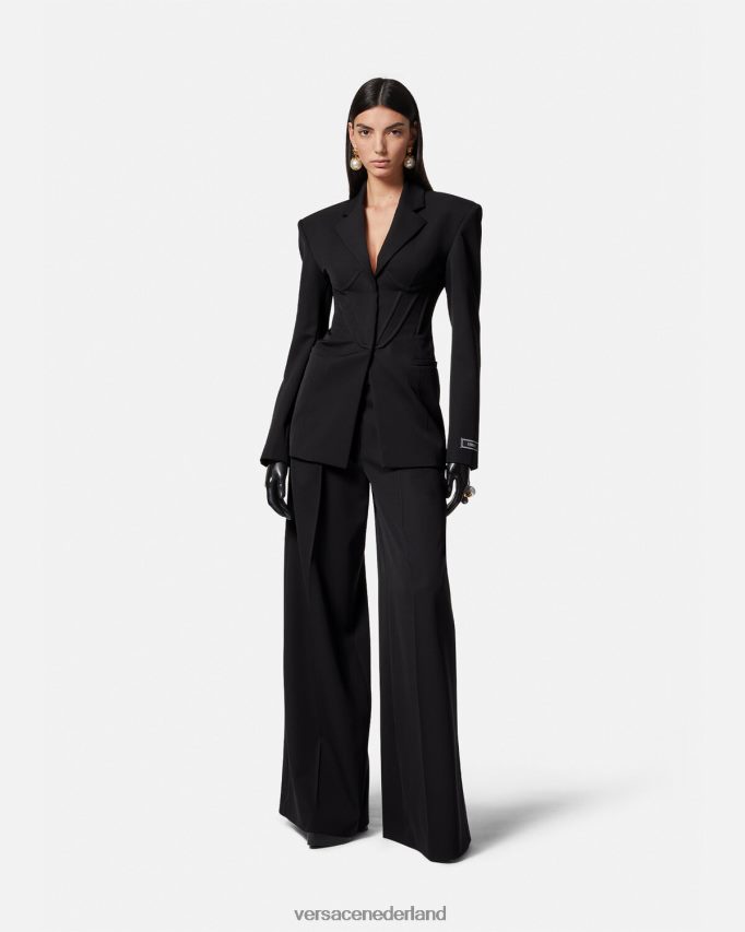 Versace geplooide broek met wijde pijpen vrouwen zwart kleding J2T4F4200
