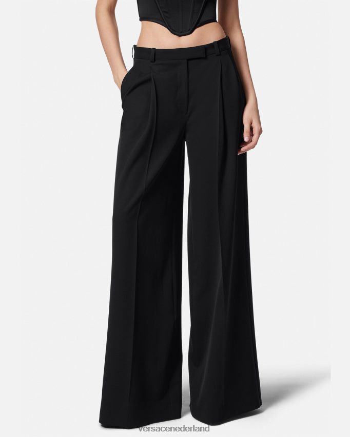Versace geplooide broek met wijde pijpen vrouwen zwart kleding J2T4F4200