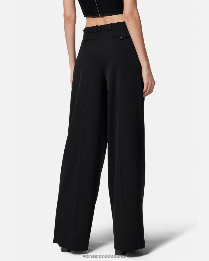 Versace geplooide broek met wijde pijpen vrouwen zwart kleding J2T4F4200