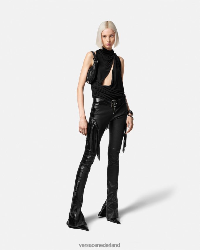 Versace leren broek met franjes vrouwen zwart kleding J2T4F4223
