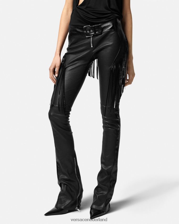Versace leren broek met franjes vrouwen zwart kleding J2T4F4223