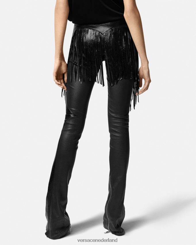 Versace leren broek met franjes vrouwen zwart kleding J2T4F4223