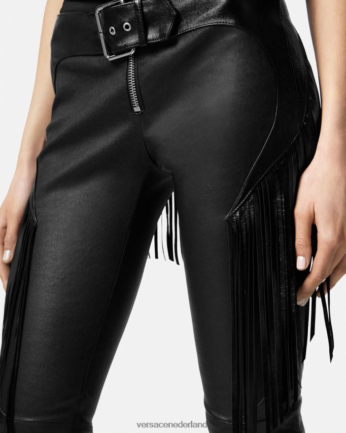 Versace leren broek met franjes vrouwen zwart kleding J2T4F4223