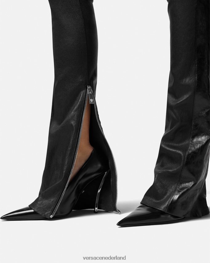 Versace leren broek met franjes vrouwen zwart kleding J2T4F4223