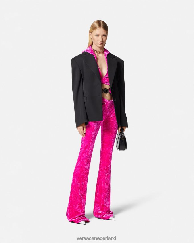 Versace opgerolde uitlopende fluwelen broek vrouwen fuchsia kleding J2T4F4215