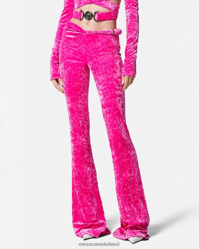 Versace opgerolde uitlopende fluwelen broek vrouwen fuchsia kleding J2T4F4215