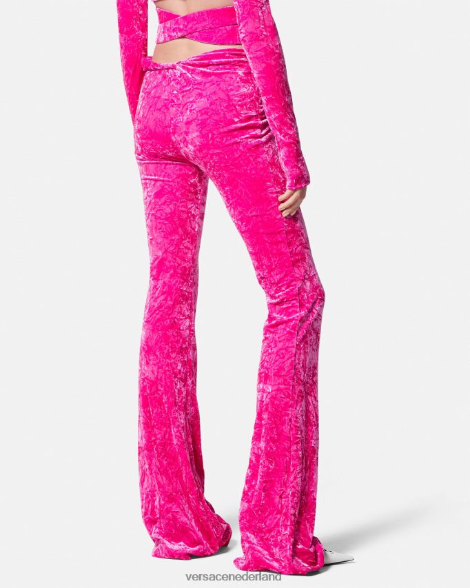 Versace opgerolde uitlopende fluwelen broek vrouwen fuchsia kleding J2T4F4215