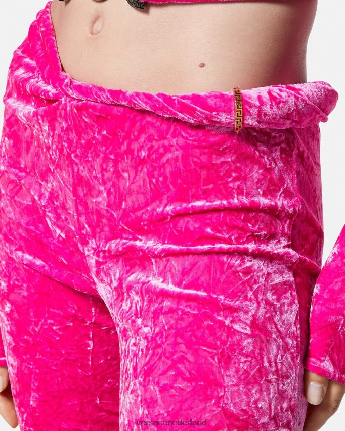 Versace opgerolde uitlopende fluwelen broek vrouwen fuchsia kleding J2T4F4215