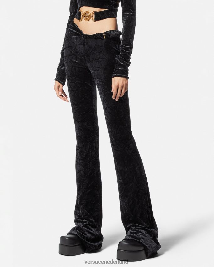 Versace opgerolde uitlopende fluwelen broek vrouwen zwart kleding J2T4F4216