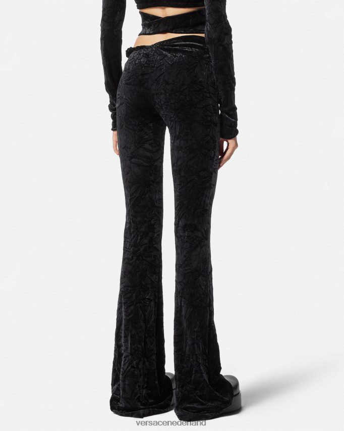 Versace opgerolde uitlopende fluwelen broek vrouwen zwart kleding J2T4F4216