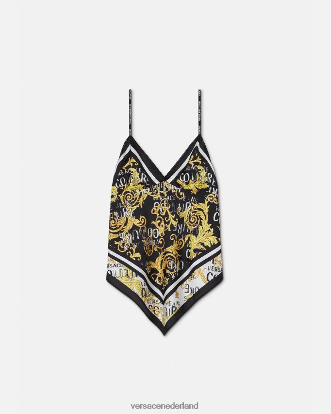 Versace Couture-foulardtop met logo vrouwen zwart goud kleding J2T4F42206