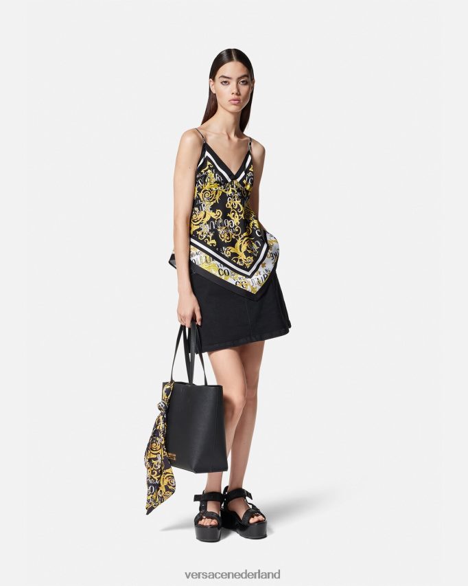 Versace Couture-foulardtop met logo vrouwen zwart goud kleding J2T4F42206