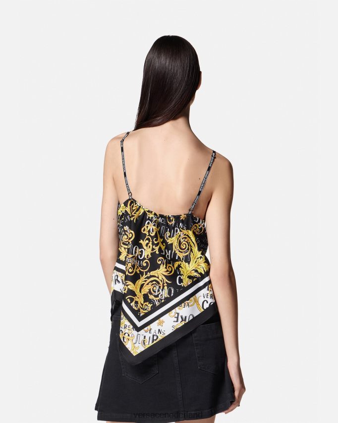 Versace Couture-foulardtop met logo vrouwen zwart goud kleding J2T4F42206