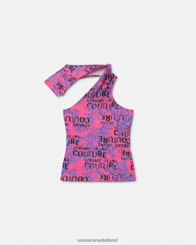 Versace Couture-top met één schouder en logo vrouwen fuchsia kleding J2T4F42204