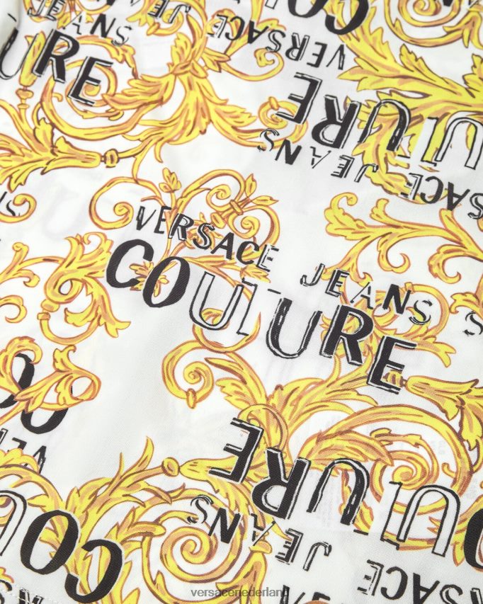 Versace Couture-top met één schouder en logo vrouwen goud en wit kleding J2T4F42205