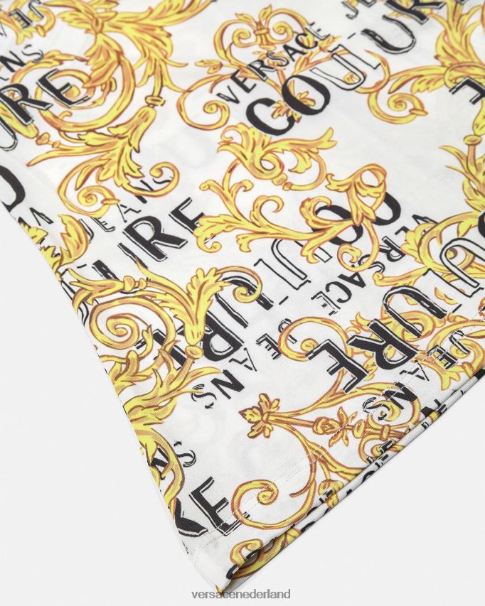 Versace Couture-top met één schouder en logo vrouwen goud en wit kleding J2T4F42205