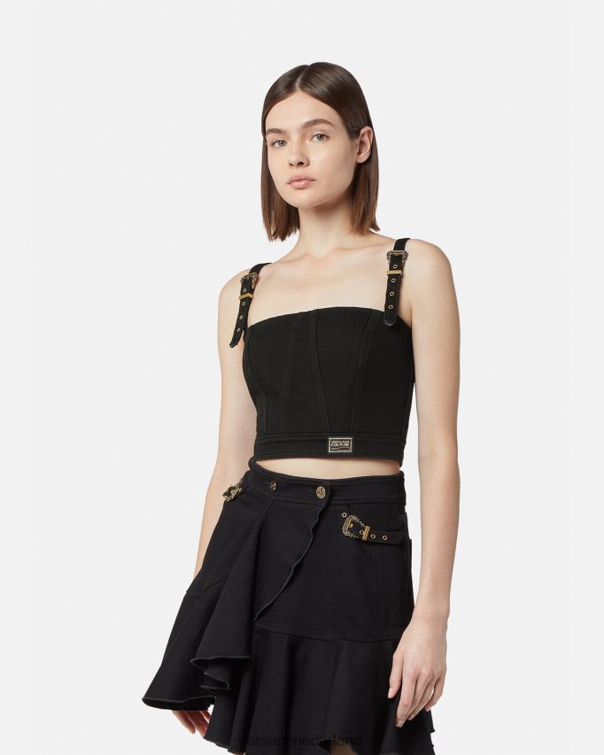 Versace barokke couture bustiertop met 1 gesp vrouwen zwart kleding J2T4F42219