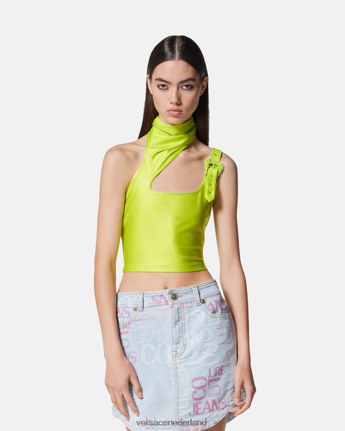 Versace barokke crop top met gesp vrouwen limoen kleding J2T4F42217