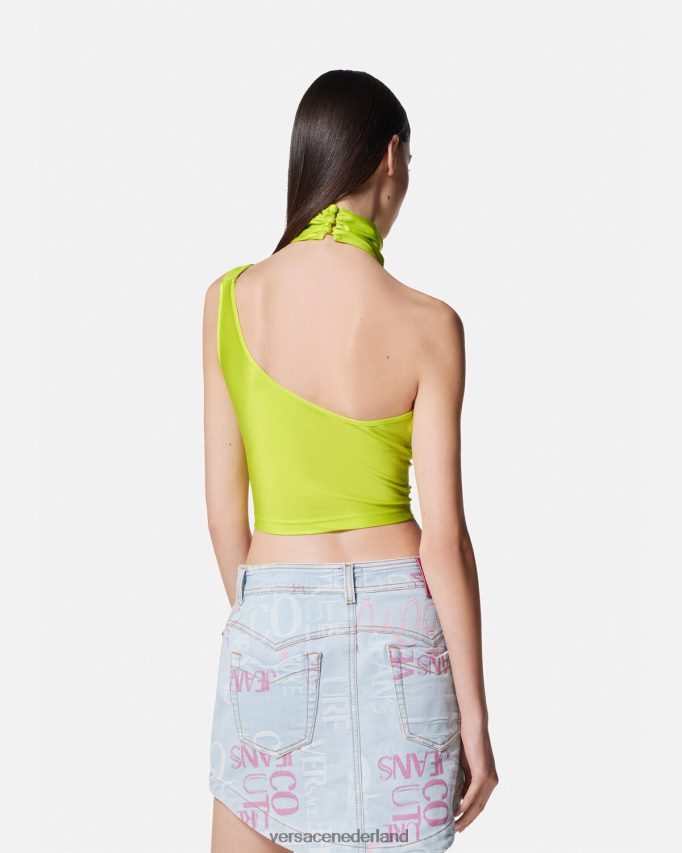Versace barokke crop top met gesp vrouwen limoen kleding J2T4F42217