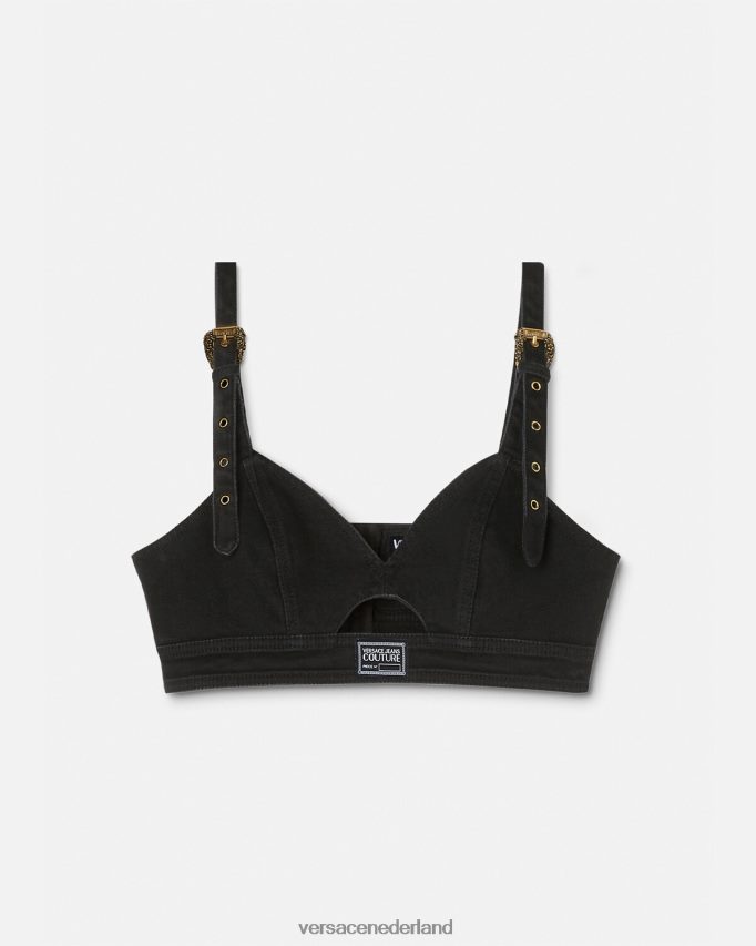 Versace barokke denim crop top met gesp vrouwen zwart kleding J2T4F42145