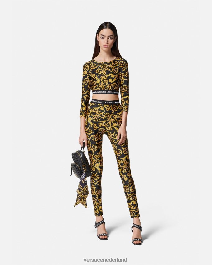 Versace schets couture crop top vrouwen zwart goud kleding J2T4F42167