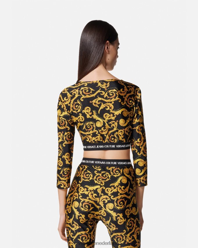 Versace schets couture crop top vrouwen zwart goud kleding J2T4F42167