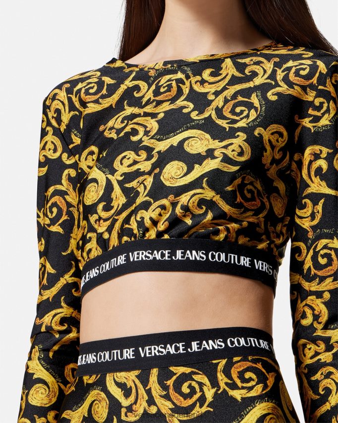 Versace schets couture crop top vrouwen zwart goud kleding J2T4F42167