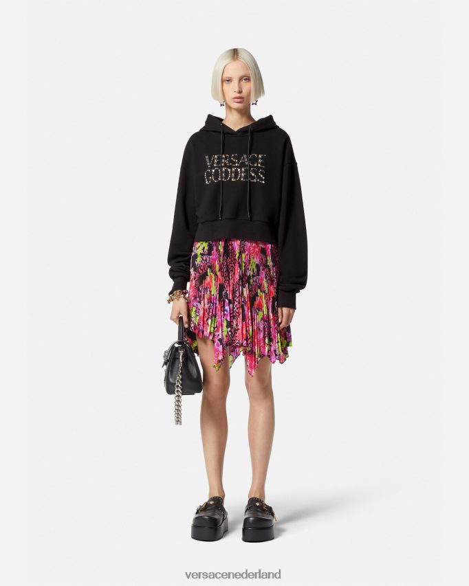 Versace Crop hoodie met godin studs vrouwen zwart kleding J2T4F4145