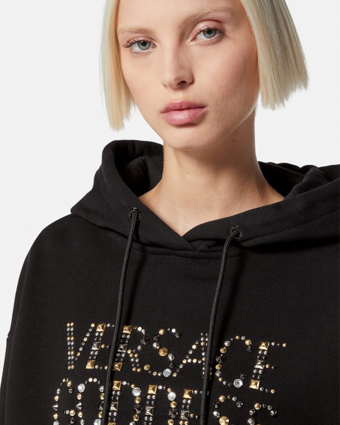 Versace Crop hoodie met godin studs vrouwen zwart kleding J2T4F4145