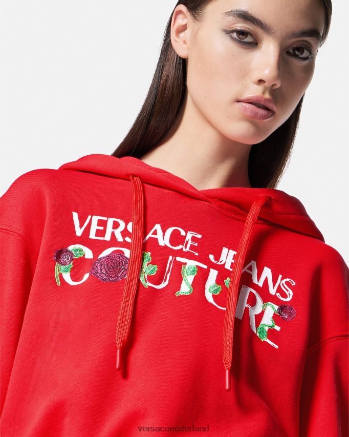 Versace Crop hoodie met rozenlogo vrouwen oranje kleding J2T4F42170