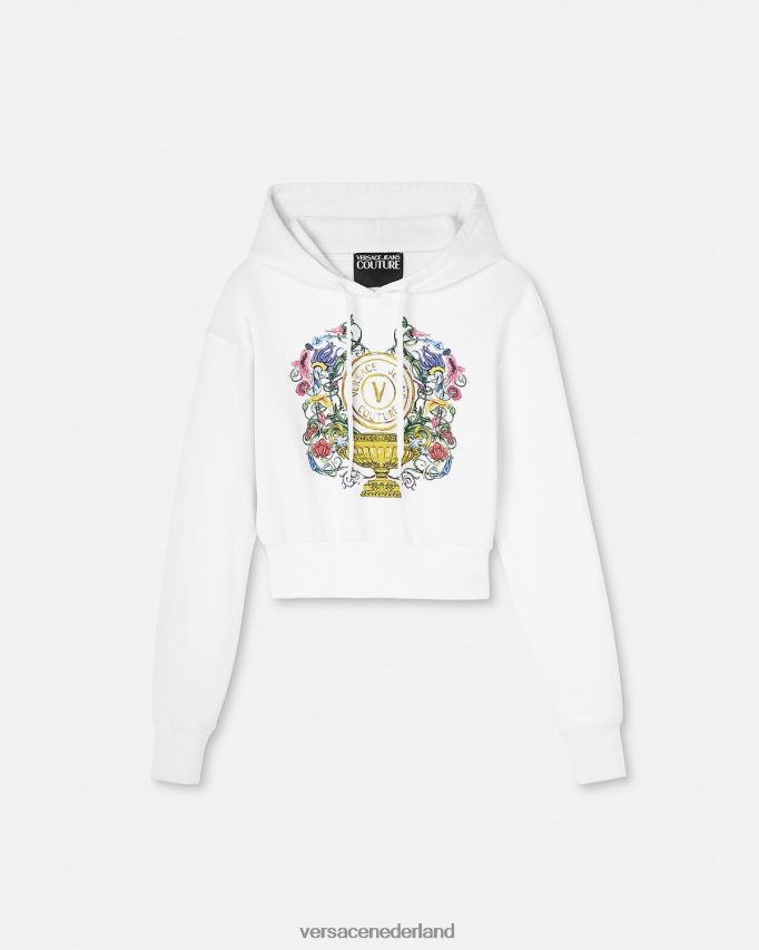 Versace Crop hoodie met v-embleem voor in de tuin vrouwen goud en wit kleding J2T4F42232