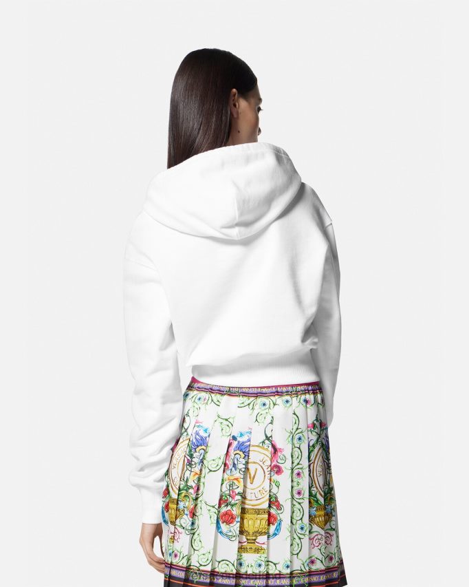 Versace Crop hoodie met v-embleem voor in de tuin vrouwen goud en wit kleding J2T4F42232