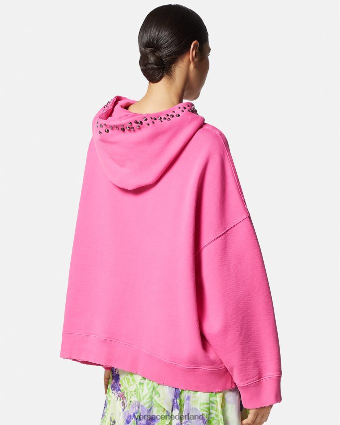 Versace Hoodie met bezaaid verweerd logo vrouwen roze kleding J2T4F4143
